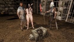 3d beheading black_hair bunny_ears bunny_girl chopping_block decapitated_head decapitation dungeon execution executioner gore guro heart_pasties huge_ass huge_breasts skyrim snuff tagme the_elder_scrolls video