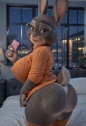 ai_generated anthro ass bedroom bedroom_eyes big_breasts big_butt bonnie_hopps breasts bubble_butt clothing curvaceous curvy_figure disney female footwear furry hi_res huge_breasts huge_butt lagomorph leporid looking_at_viewer mammal mature_female narrowed_eyes night_sky rabbit seductive socks solo sweater teasing thong topwear underwear vlrgromns voluptuous zootopia