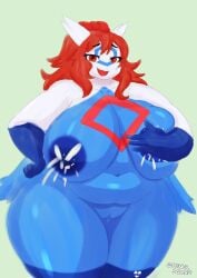 anthro belly big_belly big_breasts breasts chubby chubby_female female latios long_hair mommy nintendo overweight overweight_female pencilsquire pokemon pokemon_(species) pokemon_rgby slightly_chubby slightly_chubby_female