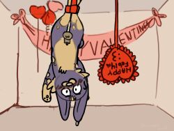2025 4:3 :3 animal_genitalia animal_penis artist_name balloon balls blush chest_tuft colored digital_media_(artwork) english_text feral fur furinmyeyes genitals hanging_by_feet heart_balloon heart_symbol hi_res inflatable lagomorph leporid looking_at_viewer male mammal multicolored_body nude penis rabbit ribbons signature simple_background solo tail tapering_penis text tuft upside-down