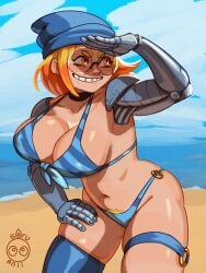 1girls beach bikini breasts cyborg female prosthetic_arm pubic_hair soru_anii tagme