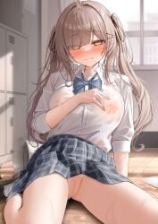 amber_eyes imouto-chan_(monaka_curl) monaka_curl no_bra no_panties original pussy school_uniform wet_clothes