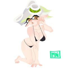 1girls black_bikini digital_drawing_(artwork) digital_media_(artwork) female female_focus female_only hand_on_floor inkling looking_at_viewer marie_(splatoon) mini_woomy nintendo on_knees pose posing splatoon splatoon_(series) squid_sisters watermark white_background