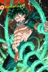 1boy dantafingai gay green_eyes green_hair izuku_midoriya male male_focus muscular muscular_male tentacle yaoi