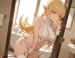 ai_generated bathroom beautfiul_background breasts disappointed masturbation medium_breasts oshino_shinobu stunning_backgroud virgin_destroyer_sweater