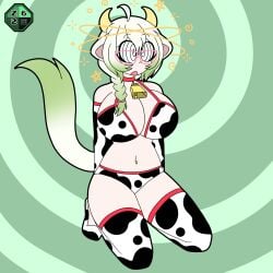 cow_bell cow_bell_collar cow_horns cow_print cow_print_bikini hypnosis laimu mind_control spiral_eyes tagme virtual_youtuber vtuber z_62