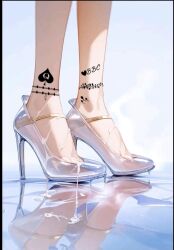 blacked cum cum_in_heels cum_in_shoe glass heels high_heels qos qos_tattoo queen_of_spades reflection