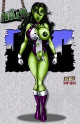 1girls female female_only green_eyes green_hair green_skin marvel she-hulk solo straight_hair zeus(artist)