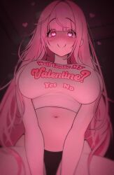 1girls belly_button big_breasts breasts cowgirl_position crop_top female heart heart-shaped_pupils hips hololive hololive_english hololive_myth horny large_breasts looking_at_viewer looking_down midriff mori_calliope on_top pov prab valentine's_day virtual_youtuber vtuber