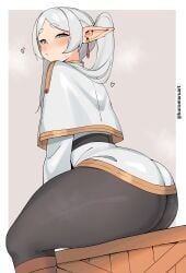 1girls 2d 2d_(artwork) ass ass_focus big_ass big_butt big_thighs black_leggings black_pantyhose blush blush blush_lines blushing_at_viewer blushing_female bottom_heavy bubble_ass bubble_butt closed_mouth clothed clothed_female dumptruck_ass earrings elf elf_ears elf_female elf_girl eyebrows_visible_through_hair facing_away fat_ass female female_focus female_only frieren frieren_beyond_journey's_end heart heart_symbol huge_ass huge_butt huge_thighs kuromaruart large_ass large_butt large_thighs leggings looking_at_viewer looking_back neutral_expression pantyhose simple_background sitting sitting_down sitting_on_object solo solo_female solo_focus sousou_no_frieren sweat sweatdrop sweating thick thick_ass thick_butt thick_hips thick_legs thick_thighs thighs twintails twintails twintails_(hairstyle) voluptuous voluptuous_female white_background white_hair