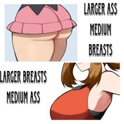 2girls ai_generated big_ass big_breasts comparing comparison dat_ass dawn_(pokemon) huge_ass large_breasts may_(pokemon) mullon novelai pokemon pokemon_dppt pokemon_oras pokemon_rse skirt