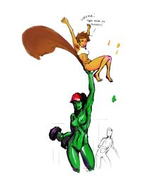 2girls armpit_hair avengers breasts darren_geers female female_armpit_hair female_focus great_lakes_avengers green_skin hulk_(series) lifting_person marvel marvel_comics multiple_girls nipples nude_female she-hulk squirrel_girl squirrel_girl_(marvel) wholesome