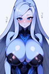 900artcalamity anahita big_breasts black_clothing blue_body blue_eyes blue_hair blush breasts calamity_mod mermaid terraria