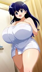 ai_generated big_breasts black_hair inuyasha kagome_higurashi long_hair teamrocktgrl thick_thighs towel wide_hips