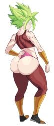 1girls ass big_ass big_butt blue_eyes bottom_heavy bubble_butt crop_top dat_ass dragon_ball dragon_ball_super fat_ass female female_only female_saiyan fusion green_hair huge_ass kefla large_ass looking_at_viewer looking_back octavius_dp panties pants pants_down saiyan solo thick_ass thick_thighs white_background wide_hips