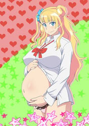 blonde_hair dashigara_100 female female_protagonist galko gyaru minpei_ichigo oshiete!_galko-chan pregnant simple_background smiling smiling_at_viewer visible_nipples