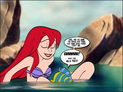 1girls ariel bestiality col_kink cunnilingus disney fairy_tales female_on_feral fish fishjob flounder hans_christian_andersen interspecies literature monster_girl oral public_domain seashell_bra straight_hair the_little_mermaid zoophilia