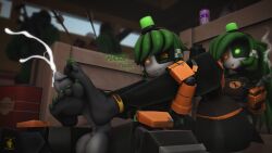 3d 3d_model barefoot biting_lip brother_and_sister claws cum cumshot dispenser_(team_fortress_2) feet foot_fetish footjob green_claws green_eyes green_hair incest mercenary_(character) mimi_sentry mimi_sentry_(zzwz) orgasm_face robot robot_boy robot_girl scorch_dreamer sentry_turret sfm smoking smug smug_face spark_plugs team_fortress_2 text tf2 thick_thighs toes unaware valve valve_(company) yellow_eyes