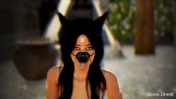 3d arab_female arabian_female bdo beurette bitch_face black_desert black_desert_online black_hair commentary_request dark-skinned_female dog_ears dog_girl dog_muzzle exposed game_screenshot irl_character petplay pretty_face yourbdoslave