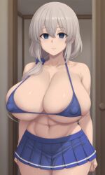 abs ai_generated big_breasts big_nipples blue_bra blue_eyes blue_skirt bra brainwashed emotionless empty_eyes expressionless huge_breasts hypnosis large_breasts mature_female mature_woman medium_hair mental_transformation milf mind_control mother pixai silver_hair simple_background skirt tagme utter_domination uzaki-chan_wa_asobitai! uzaki_tsuki venus_body voluptuous voluptuous_female