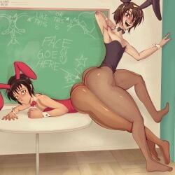 2boys 2d 2d_(artwork) ass bunnysuit gay kiingmiin koizumi_itsuki kyon looking_at_viewer male_only sitting_on_another suzumiya_haruhi_no_yuuutsu yaoi