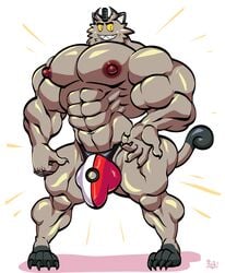 abs absurd_res anthro bara barazoku big_bulge big_muscles big_pecs bobthetanuki bulge clothed clothing fur galarian_meowth genital_outline hi_res huge_muscles male male_only meowth muscular muscular_anthro muscular_male nintendo nipples pecs penis_outline pokémon_(species) pokemon regional_form_(pokémon) simple_background solo speedo standing swimwear topless video_games white_background