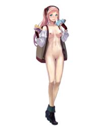 1girls alternate_costume alternate_hairstyle animal backpack bare_legs bare_shoulders biggitybiggitybig blue_eyes blush boots bottomless detached_sleeves edit felicia_(fire_emblem) felicia_(picnic)_(fire_emblem) fingerless_gloves fire_emblem fire_emblem_fates fire_emblem_heroes food gloves hair_down high_heels looking_at_viewer medium_breasts nintendo nipples nude nude_female nude_filter official_art open_mouth pink_hair pussy sandwich smile solo squirrel transparent_background