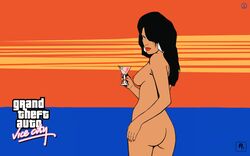 1girls ass black_hair breasts grand_theft_auto grand_theft_auto:_vice_city gtauto-x hand_on_ass long_hair looking_at_viewer nude simple_background vice_city_cover_girl