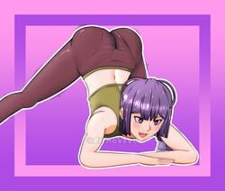 1girls alternate_costume ass ass_up bernadetta_von_varley big_ass cirno_vevo face_down_ass_up fire_emblem fire_emblem:_three_houses jack-o_pose jackochallenge medium_hair nintendo open_mouth panties pantyhose pantylines pose post-timeskip purple_eyes purple_hair smile solo splits spread_legs sweat_stain tank_top top-down_bottom-up