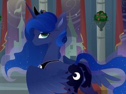 4:3 absurd_res alicorn anus ass blue_body blue_eyes blue_hair cutie_mark duo equid equine feathers female feral friendship_is_magic genitals hair hasbro hi_res horn horse mammal my_little_pony pony princess_luna_(mlp) pussy rear_view standing wings xsatanielx