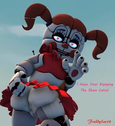 1girls 3d animatronic baby_(fnafsl) canon_appearance circus_baby circus_baby_(fnaf) circus_baby_(original) female five_nights_at_freddy's five_nights_at_freddy's:_sister_location full_color heart heart_eyes no_panties no_penetration pussy red_hair robot sister_location solo solo_female text white_skin