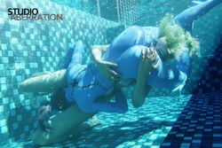 2girls 3d 3d_(artwork) 69 activision ass_grab bikini blizzard_entertainment blonde_hair blue_skin cunnilingus female female/female female_only highres looking_at_camera mercy overwatch pool sex studioaberration underwater underwater_cunnilingus underwater_sex water widowmaker yuri