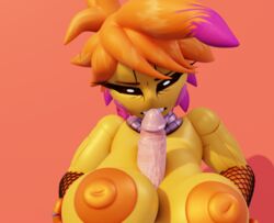 3d animatronic areola areolae big_breasts big_penis boobjob breasts five_nights_at_freddy's five_nights_at_freddy's_2 huge_breasts paizuri penis showbiz_toy_chica tired tired_eyes toy_chica_(fnaf)