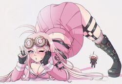 1boy 1boy1girl 1girls artist_request ass ass_focus ass_up blonde_hair blue_hair blush danganronpa danganronpa_v3 embarrassed face_down face_down_ass_up iruma_miu jack-o_pose jackochallenge kiibo oriumii straight_hair