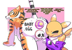 absurd_res anal anal_sex angry anus baby backpussy bandai_namco birth bodily_fluids boop breasts csmchltjdals cub digiegg digimon digimon_(species) dreamworks duo egg egg_in_ass egg_insertion felid female genitals hi_res kung_fu_panda mammal master_tigress nose_boop pantherine penetration pr-egg-nant pregnant pregnant_female pussy raised_tail renamon sweat text tiger young