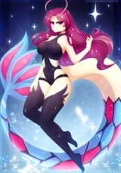 anthro female game_freak koveliana lingerie milotic nintendo personification pink_hair pokemon red_eyes solo solo_female stars tail