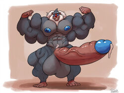 abs anthro biceps flexing furry furry_only hyper hyper_balls hyper_genitalia hyper_muscles hyper_penis hyper_testicles male male_focus male_only muscle muscles muscular muscular_arms muscular_back muscular_legs muscular_male muscular_thighs nipples precum precum_drip rafiki the_lion_king uniparasite veins veiny_penis