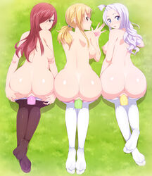 3girls anal_insertion anus ass ass_grab axfa big_breasts black_hair black_socks blue-senpai bubble_butt dildo erza_scarlet fairy_tail feet female_only large_breasts light-skinned_female light_skin looking_at_viewer looking_back looking_back_at_viewer lucy_heartfilia masturbation medium_hair mirajane_strauss multiple_girls naked nipples no_shoes panties pants_down pantsu pink_panties presenting presenting_hindquarters pussy red_hair sex_toy socks spreading_ass thigh_socks thighhighs topless twintails uncensored vagina vaginal_penetration white_hair white_panties white_socks