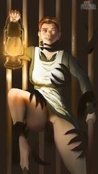 against_wall bars breast_grab from_behind_position frynler grabbing grabbing_from_behind isabella_(the_promised_neverland) lantern neck_grab no_panties prison prison_bars restrained sex tagme the_promised_neverland