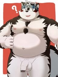 2021 ? absurd_res anthro balls belly blush canid canine canis censored flaccid genitals hi_res horkeukamui humanoid_genitalia humanoid_hands humanoid_penis kemono male male_only mammal moobs navel nipples overweight overweight_male penis simple_background solo tokyo_afterschool_summoners video_games wolf zuboboz