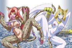 2girls bastemon cat_girl digimon digimon_(species) female female_only heigako looking_at_viewer multiple_girls nefertimon nude