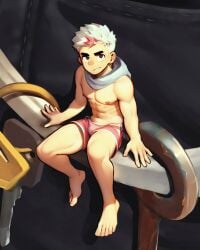 abs black_eyes blush breezem earring gijinka keys klefki male_only pokemon pokemon_(species) small_male solo_male white_hair