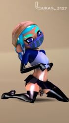 3d 3d_(artwork) chastity chastity_cage eyelashes facemask femboy high_heels lukas_3127 male_only octoling octoling_boy rubber self_upload skirt splatoon