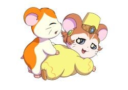 absurd_res accessory alpha_channel blue_eyes brown_body brown_fur closed_eyes clothed clothed_sex clothing cricetid duo female fur hair_accessory hamster hamtaro hamtaro_(series) hat headgear headwear hi_res male male/female mammal minum orange_body orange_fur princess_cye-ra_(hamtaro) rodent sex simple_background tan_body tan_fur transparent_background