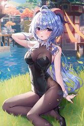 adeptus big_breasts bunnysuit clothed_breasts ganyu_(genshin_impact) genshin_impact horns qilin tight_clothing