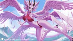 1girls 6_wings alanscampos digimon digimon_(species) feathered_wings female female_only holydramon solo tail wings