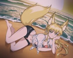 american_flag_bikini beach big_breasts bikini dako_(beehaan) fox_ears fox_tail iowa_(kantai_collection)