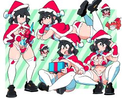 1girls 2023 ass bikini black_eyes black_hair blush breasts capelet chibi christmas cleavage crab earrings fang grin legs_up looking_at_viewer lucia_(scott_malin) lying mole mole_on_breast multiple_poses navel on_stomach original painted_nails red_bikini santa_bikini santa_hat scott_malin sitting spread_legs squatting standing tagme thighhighs thighs