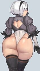 1girls android android_girl ass ass_focus blindfold breasts bubble_ass bubble_butt female hi_res highleg_leotard huge_ass kelvin_hiu leotard light-skinned_female light_skin nier nier:_automata png short_hair white_hair yorha_2b