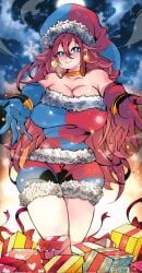 1girls 2022 2d 2d_(artwork) android android_21 android_21_(good) android_21_(human) arc_system_works bandai_namco bare_shoulders big_breasts blue_elbow_gloves blue_eyes blush blushing_at_viewer bracelet breast_squeeze breasts brown_hair choker christmas christmas_outfit cleavage color dragon_ball dragon_ball_(object) dragon_ball_fighterz earrings elbow_gloves fanart full_color fur_trim gold_jewelry hair hair_between_eyes hips huge_breasts jewelry large_breasts light_skin light_skinned_female long_hair looking_at_viewer massive_breasts messy_hair multicolored_clothing omochi_db red_elbow_gloves santa_hat seductive smile smiling_at_viewer thick_thighs thighs very_long_hair video_game_character video_games voluptuous voluptuous_female vomi_(dragon_ball)